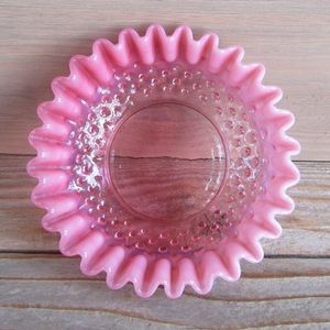 Fenton Glass Cranberry Red Opalescent Hobnail Crimped Bonbon